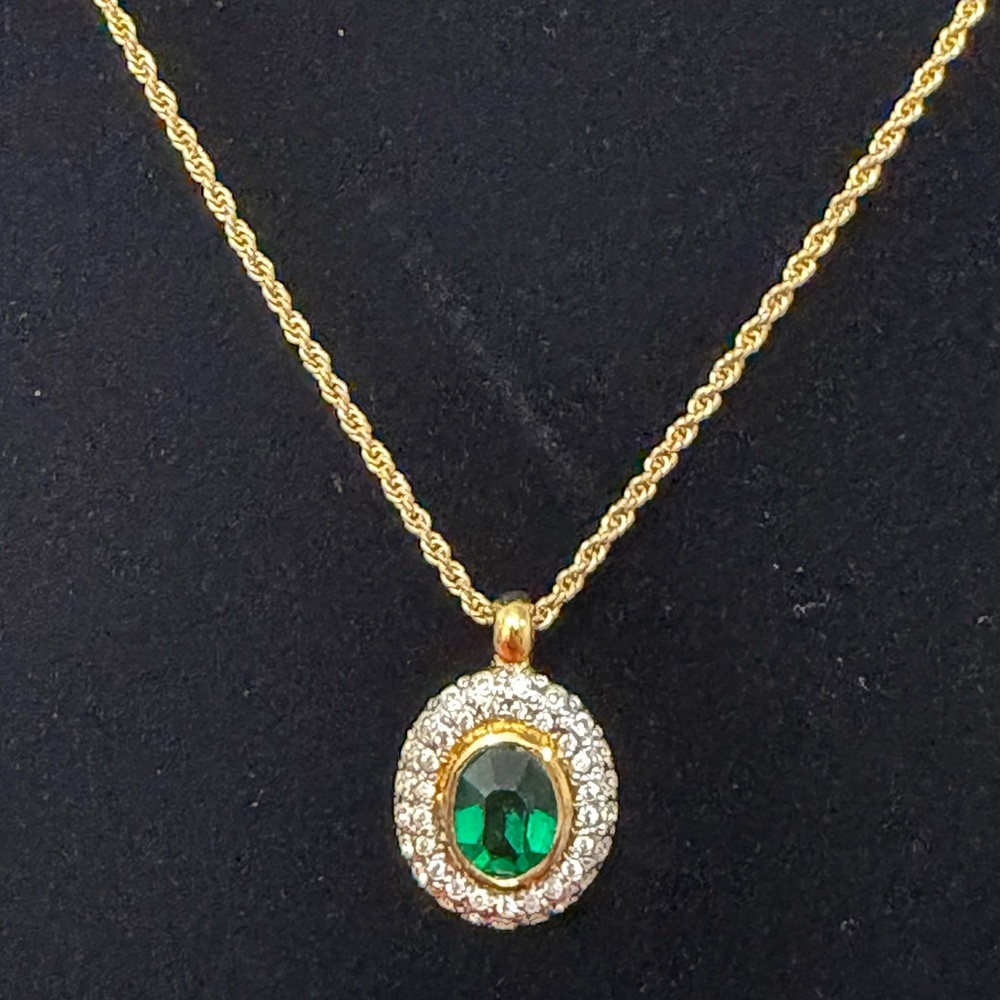 #105 1960s-1970s Valentino Garavani Gold Necklace with Green Stone